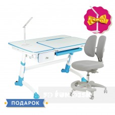 Комплект  парта для школьника FunDesk Amare Blue с выдвижным ящиком + кресло для дома FunDesk Primo Grey