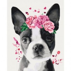 Картина по номерам Идейка Собачка в цветочном венке 40x50