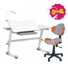 Комплект парта-трансформер FunDesk Trovare Grey + стул для школьника FunDesk LST3 Orange-Grey