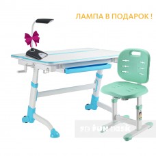Комплект регулируемая парта  по высоте и наклону FunDesk Volare Blue+детский стул FunDesk SST2 Green