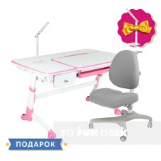 Комплект подростковая парта для школы Amare Pink + ортопедическое кресло Bello I Grey