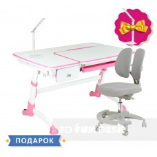 Комплект подростковая парта Amare Pink с выдвижным ящиком + подростковое кресло FunDesk Primo Grey