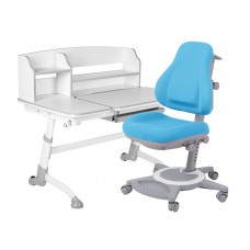 Комплект парта для дома FunDesk Amare Grey II с выдвижным ящиком+универсальное кресло FunDesk Bravo Blue