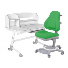 Комплект парта для дома FunDesk Amare Grey II с выдвижным ящиком+ oртопедическое кресло FunDesk Bravo Green