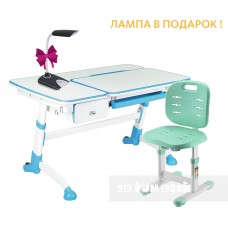 Комплект детская парта для школьника FunDesk Amare Blue с выдвижным ящиком+детский стул FunDesk SST2 Green
